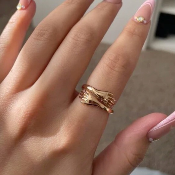 ✨3for$38✨ New 18KGP ‘Self Love’ Hugging Hands Adjustable Bypass Ring Gold Silver - Picture 13 of 16